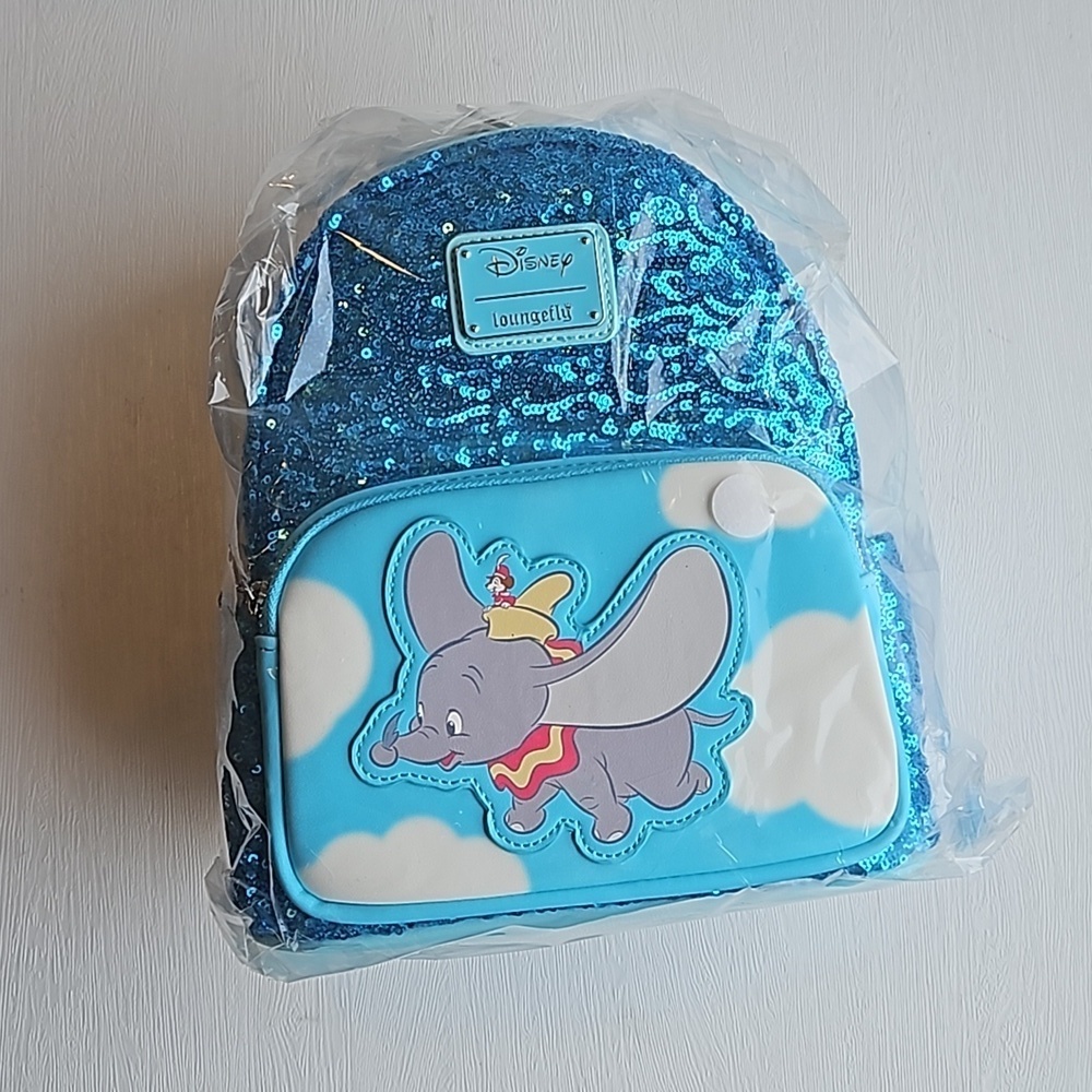 Loungefly x Disney Collab Teal Dumbo Sequin Mini Backpack NWT